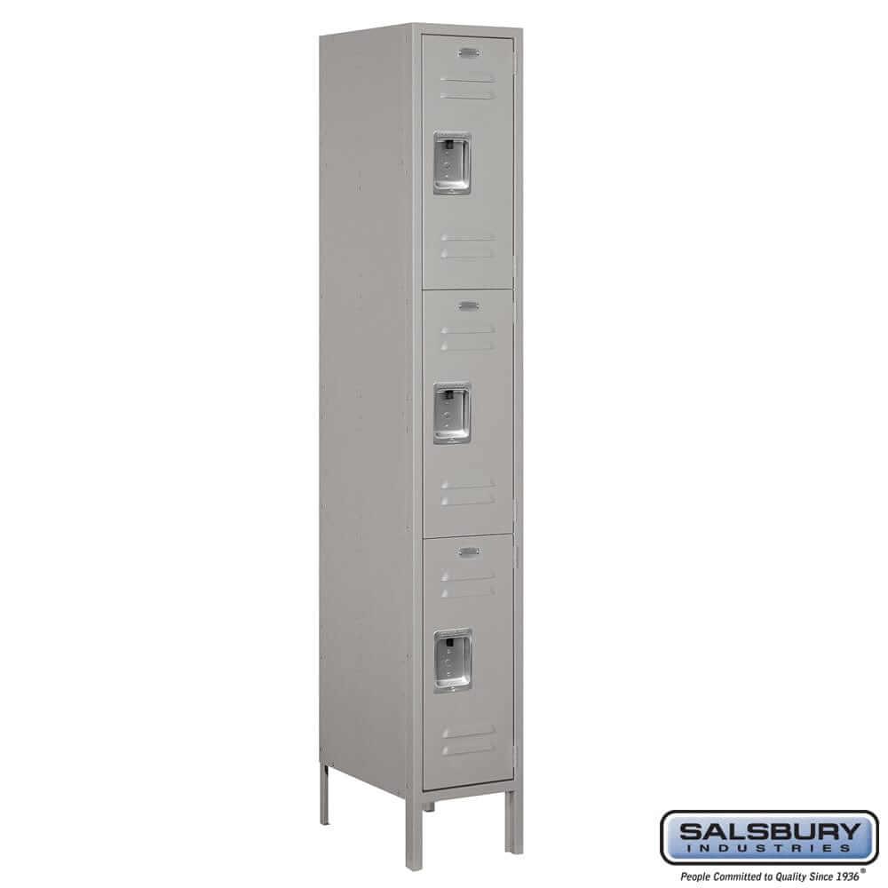 Metal Lockers: Standard Steel Locker - 3 Tier, 1 Wide - Gray - Salsbury Industries